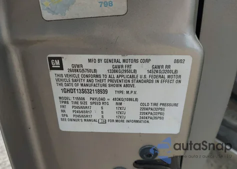 2003 Oldsmobile Bravada из США, поврежденный, VIN 1GHDT13S632118939